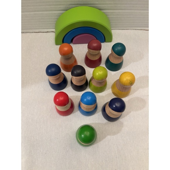 Vintage Waldorf Montessori Wooden Rainbow Peg figures & rainbow stacking blocks - Picture 2 of 5
